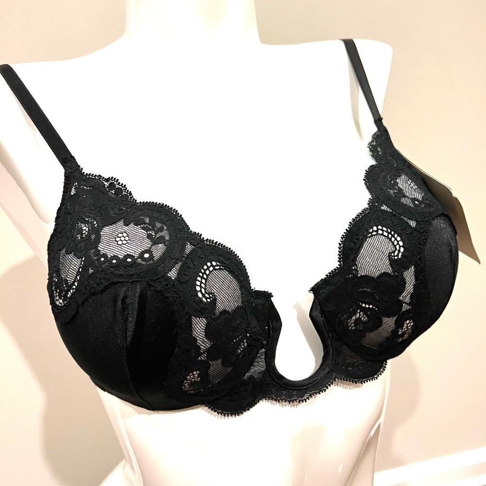 Vintage 80's Christian Dior Satin & Lace Bra In Black 36B NWT